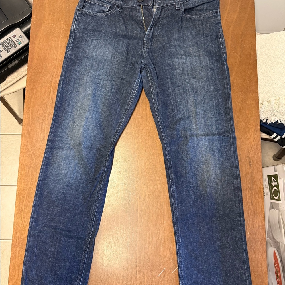 Express Men's Dark Blue Stretch Straight Jeans